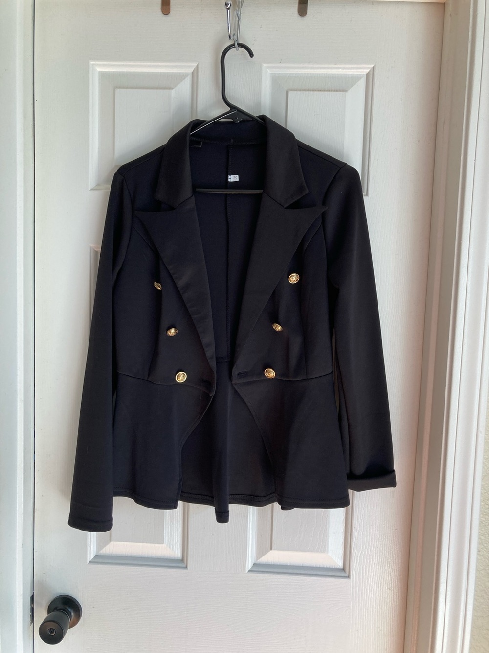 Women's Black Double-Breasted Blazer with Gold Buttons